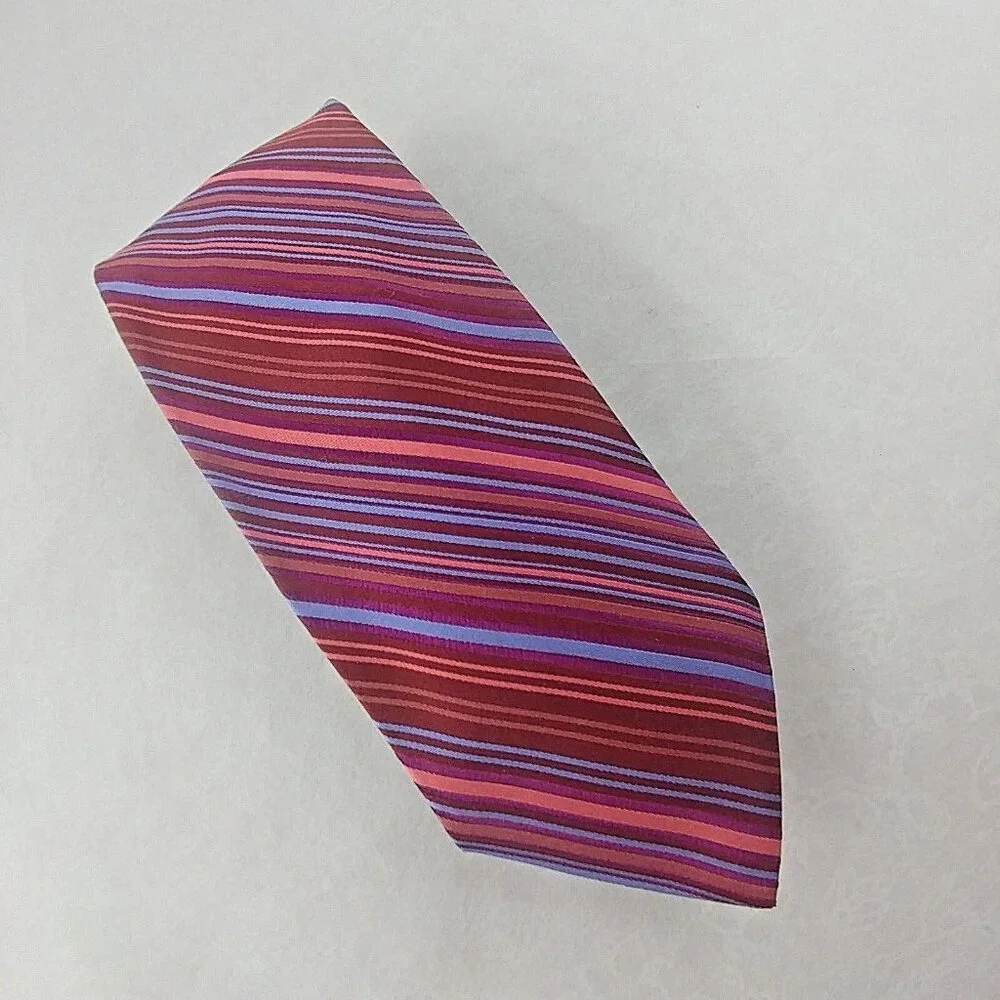 Ted Baker London Mens 100% Silk Tie Diagonal Striping Red Multicolor Floral Back